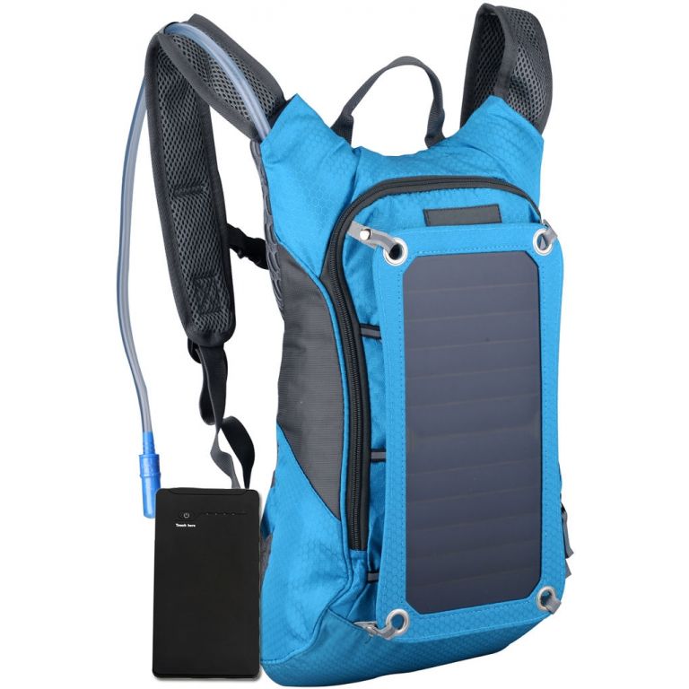 BBWC 10L bike rugzak blauw met drinkreservoir zonnepaneel powerbank 10.000 mAh Zonnnebanklampen